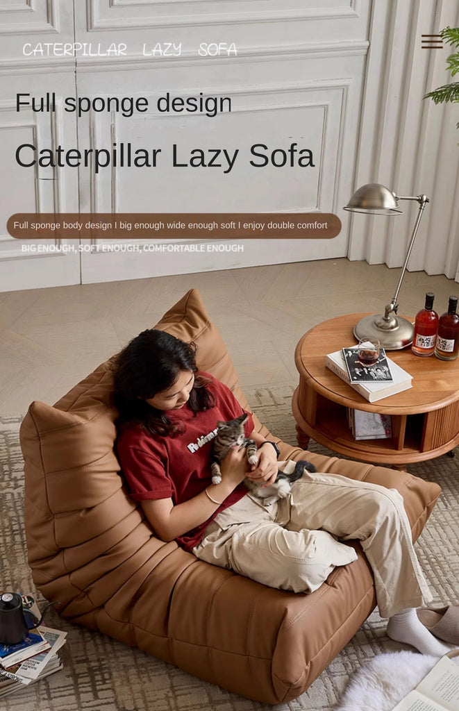 MOMO Caterpillar Single Recliner Lazy Sofa Wabi-Sabi Style Fabric Lounge Chair 78x103cm