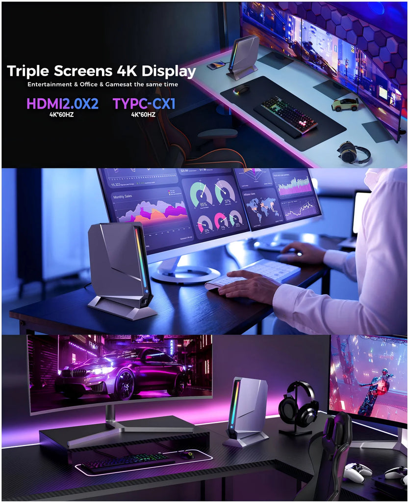 Desktop AI Office & Gaming Mini Computer Core i9-13900HX RTX4070 32GB DDR5 1TB PCIe4.0 Triple 4K Mini PC