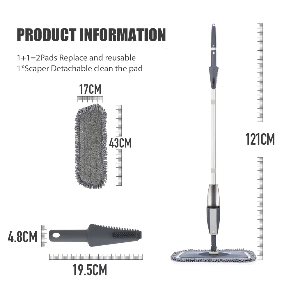 Spray Mop Hand-Free Dual-Use Flat Mop – Wet & Dry Microfiber Floor Cleaner