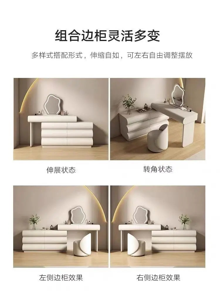 Mirror Drawers Vanity Table with Chair – Modern Bedroom Makeup Storage Organizer