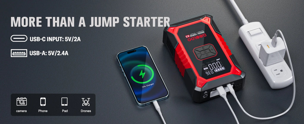 GOOLOO A3 3000A Portable Car Jump Starter with Air Compressor, 150PSI Auto-Shutoff, 12000mAh Battery for Gas & Diesel Engines