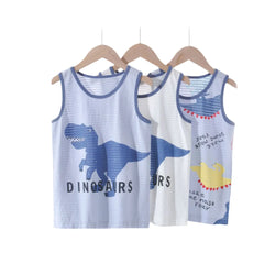 Boys Cartoon Dino Car Cotton Tank Top Singlet Underwear – Kids Summer Undershirt 3-10T