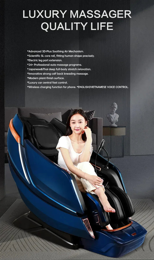 Full Body Elastic Massage Chair with Voice Control, Heating & Foot Roller – LCD Remote, OUCEY