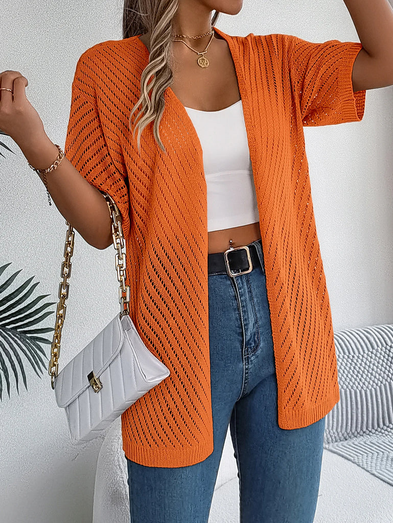 Casual Hollow Out Knitted Short Sleeve Cardigan for Women
