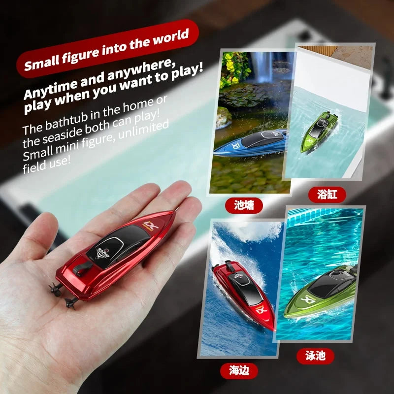 Mini Remote Control Boat 5 km/h – Wireless High-Speed Model Boat with LED Lights