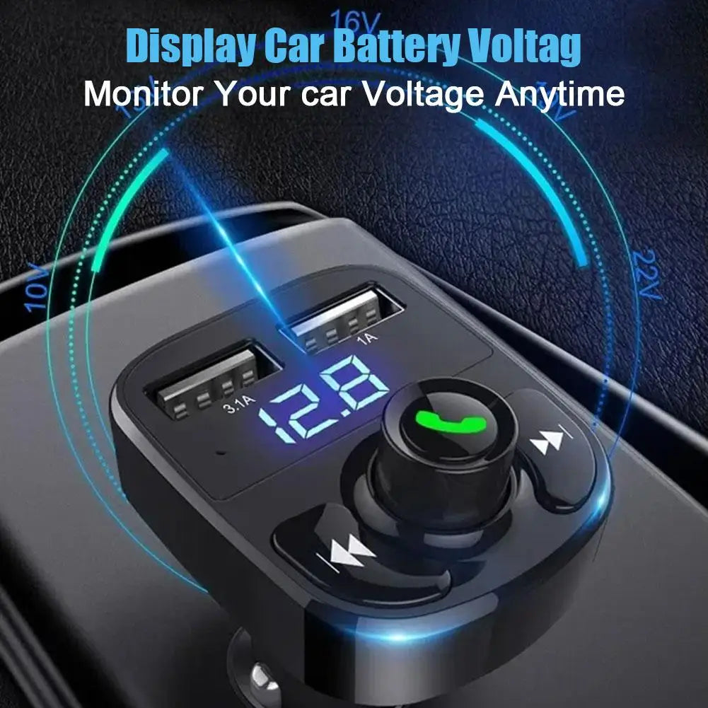 Multi functional Dual USB Car Charger with Bluetooth 5.0 FM Transmitter and Hands-Free Callingree Calling Radio Receiver