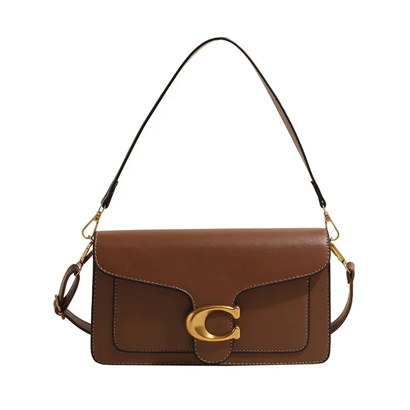 Women’s High-End Pure Color Square Shoulder Bag – Multi-Layer Minimalist Commuter Handbag