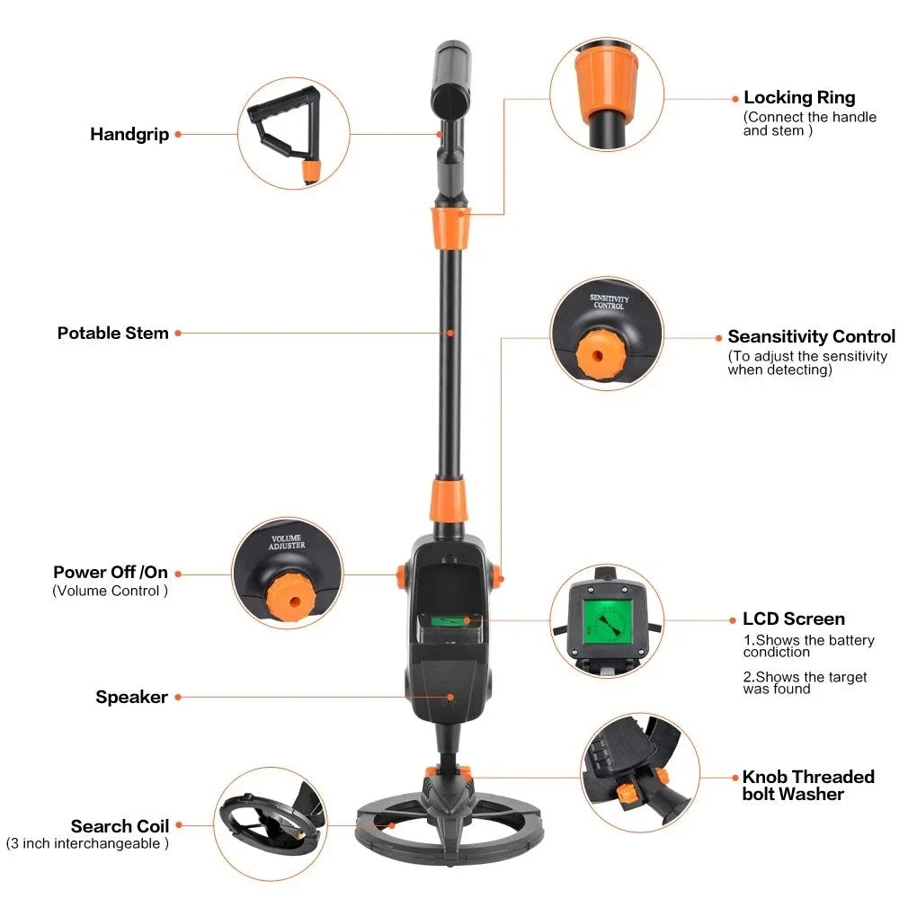 MD-1008A Kids Metal Detector – Lightweight Treasure Finder with LCD Display & Waterproof Coil