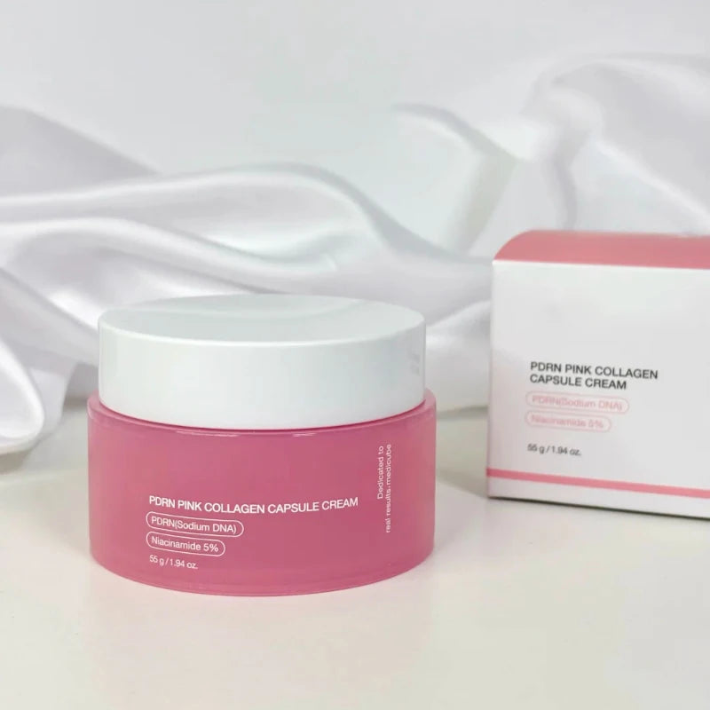 Korean Pink Collagen PDRN Capsule Cream with Niacinamide – Lightweight Non-Greasy Moisturizer for Uneven Skin Tone