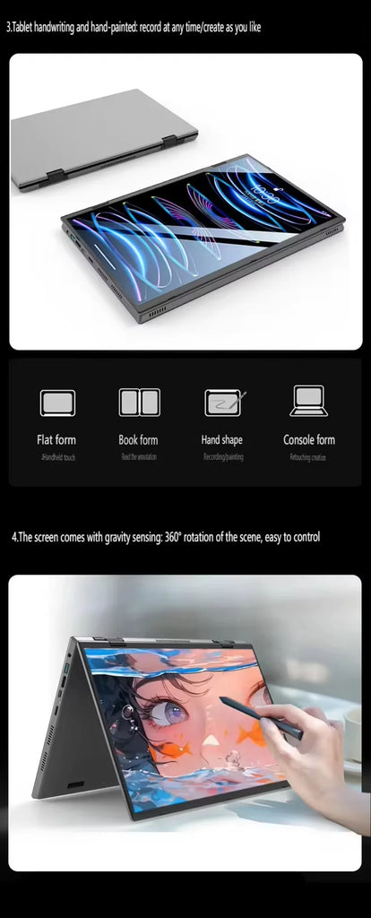 Dual Screen 14+14 Inch 2K Touchscreen 2-in-1 Laptop 16GB/32GB Intel N100 CPU 360° Flip Metal Case