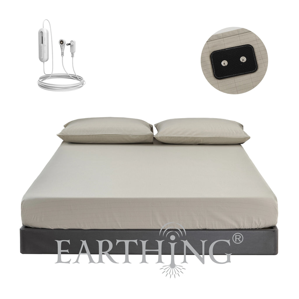 Grounding Earthing Fitted Sheet Cal King 183x213cm Cotton Silver Fibre Sheet with Grounding Cord 400TC