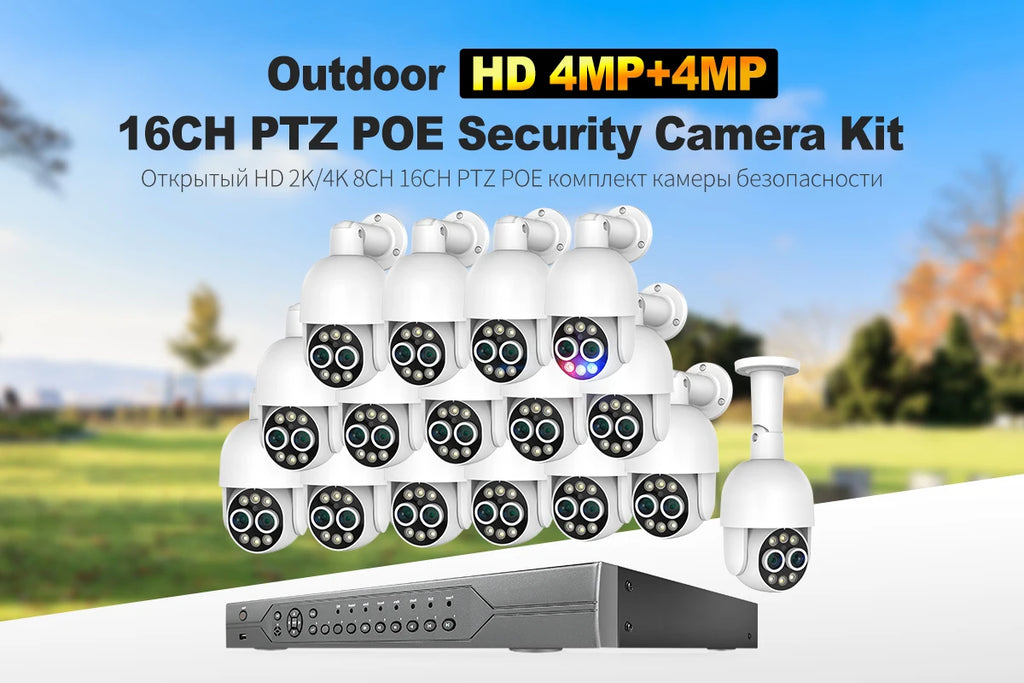 Techage 16CH 8MP Dual Lens PTZ POE CCTV Camera System with Human Detection and Two-Way Audio