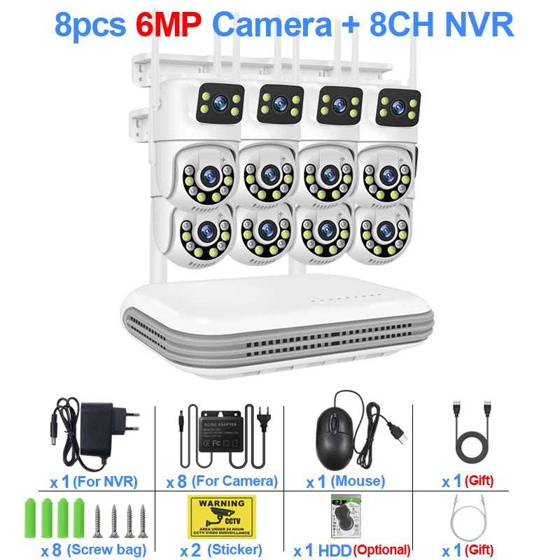 Smar 6MP Dual-Lens Wireless CCTV System 8CH NVR Kit with Audio & Night Vision