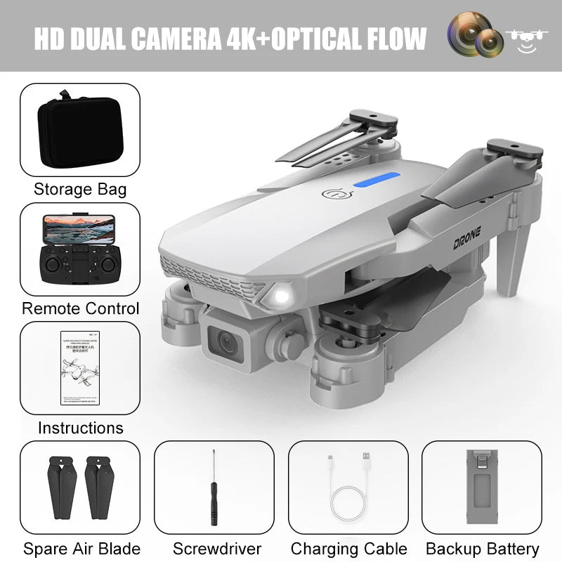 E88 Pro Drone 4K Dual Camera Foldable RC Quadcopter with WiFi FPV & Trajectory Flight