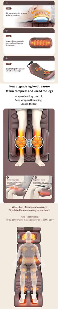 Electric Full Body Massage Mattress with Heat and Vibration – 96 Head Massager Cushion for Neck, Back, Legs and Feet