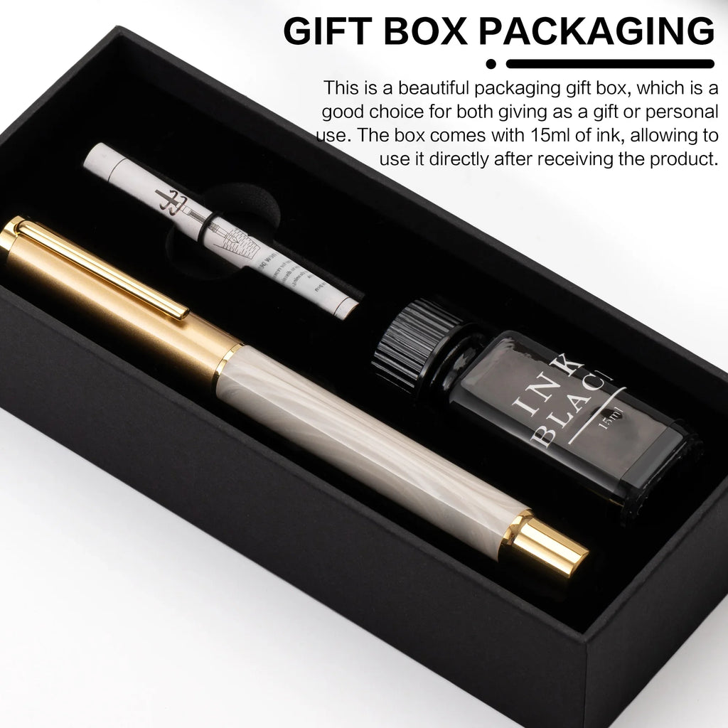 Exquisite Resin Fountain Pen Set 0.5mm Medium Nib with 15ml Ink Gift Box – Luxury Metal Calligraphy & Office Writing Pen