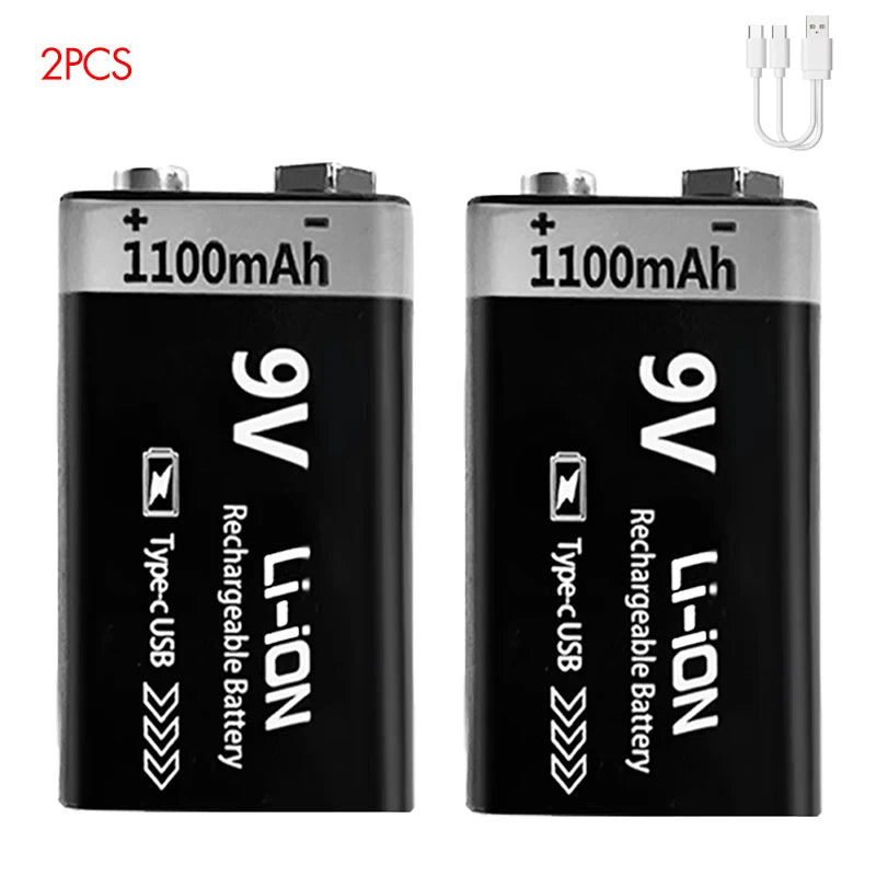 MATOV 9V 1100mAh USB Rechargeable Li-ion Battery – Type-C Charging | Long-Lasting Power for RC, Multimeters, Alarms & More