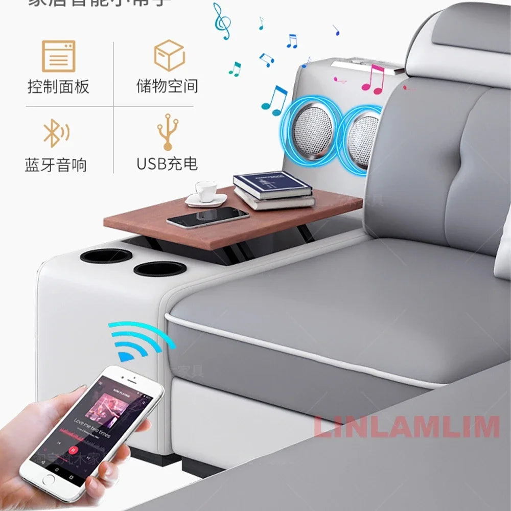 Linlamlim Modern Sectional Sofa Set with Chaise Lounge, Bluetooth Speakers & USB Charging Ports