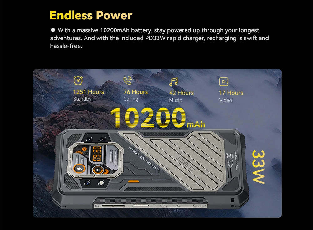 CUBOT KingKong X Rugged 5G Smartphone, 32GB RAM (16GB+16GB), 256/512GB ROM, 10200mAh, 6.583" 120Hz Display, NFC, WiFi 6, 100MP Camera