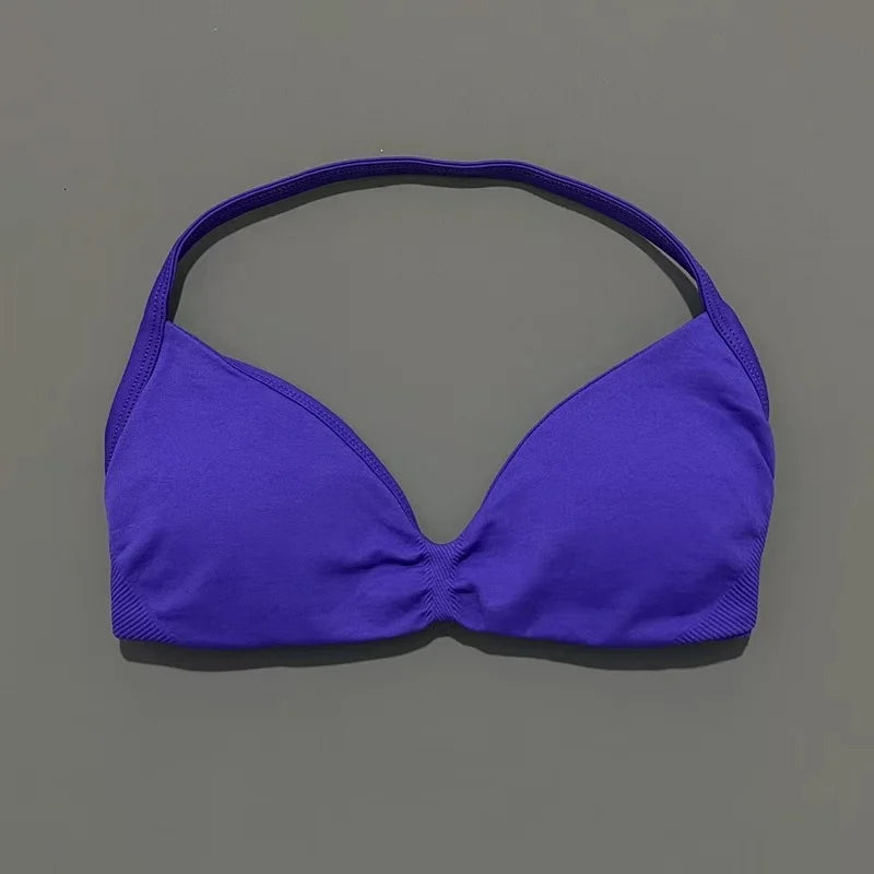 Strappy Backless Sports Bra for Women – Push-Up Yoga & Gym Top with Removable Cups