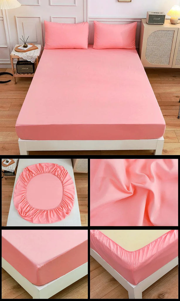 Kuup 3-Piece Solid Colour Queen Bedding Set – Polyester Fitted Sheet & Pillowcases with Elastic Band