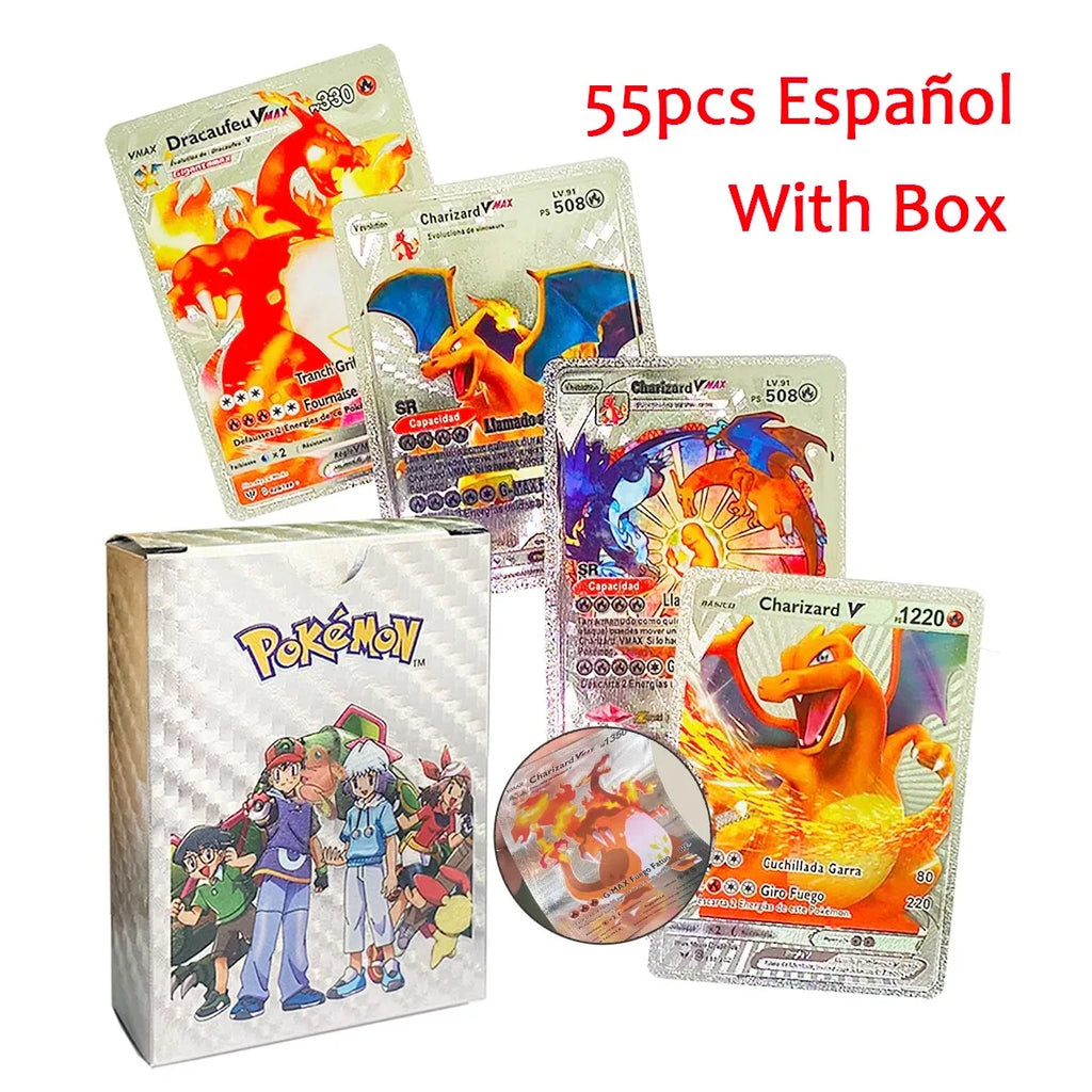 Pokemon VMAX & GX Gold Foil Flash Cards – Pikachu, Charizard, Multilingual Game Battle Collection