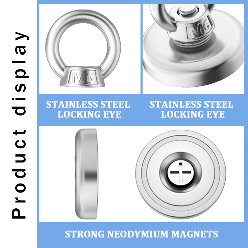 Super Strong Neodymium Fishing Magnet with Eyebolt and Countersunk Hole
