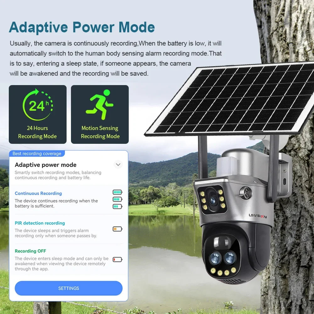 LS VISION Dual Screen Solar Camera 10X Zoom Outdoor WIFI/4G PTZ CCTV with Light Alarm