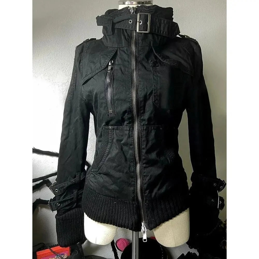 Spring Retro Faux Fur Coat for Women – Vintage 2000s Harajuku Gothic Punk Jean Parka