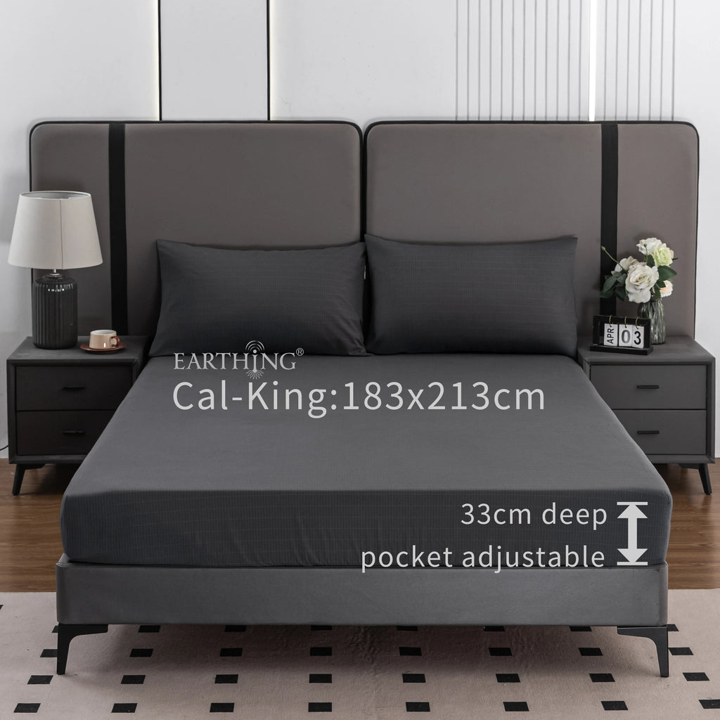 Grounding Earthing Fitted Sheet Cal King 183x213cm Cotton Silver Fibre Sheet with Grounding Cord 400TC
