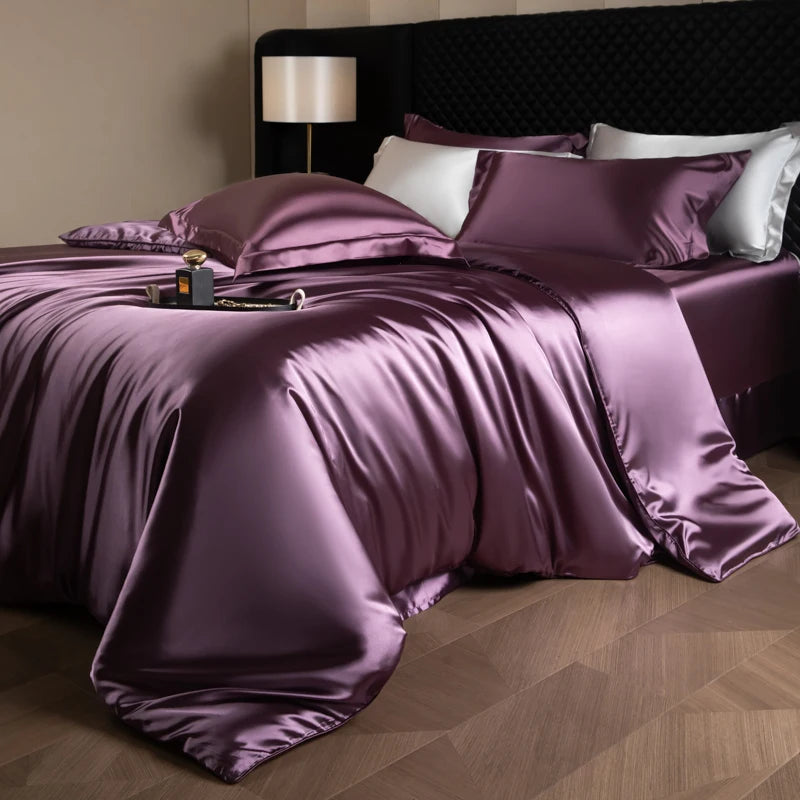 Silk Bed Sheets Set Luxury Bedding with Duvet Cover, Fitted/Flat Sheet & Pillowcases – King, Queen, Full, Twin
