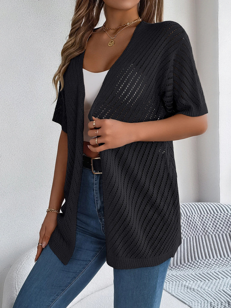 Casual Hollow Out Knitted Short Sleeve Cardigan for Women