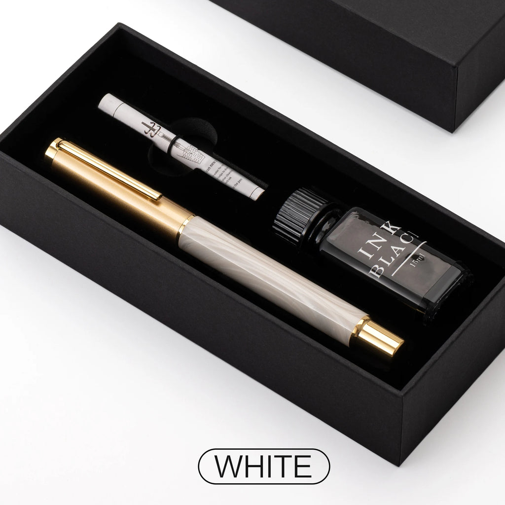Exquisite Resin Fountain Pen Set 0.5mm Medium Nib with 15ml Ink Gift Box – Luxury Metal Calligraphy & Office Writing Pen