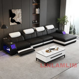 Modern L-Shaped Leather Sectional Sofa Bed with Adjustable Headrests, LED Lights, Storage & USB Ports thumbnail 3