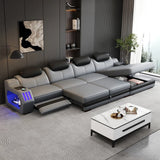 Modern L-Shaped Leather Sectional Sofa Bed with Adjustable Headrests, LED Lights, Storage & USB Ports thumbnail 1