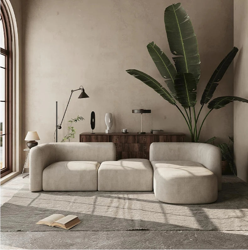 European Minimalist Luxury Living Room Sofa - Comfortable L-Shaped Velvet Sectional for Small Apartments