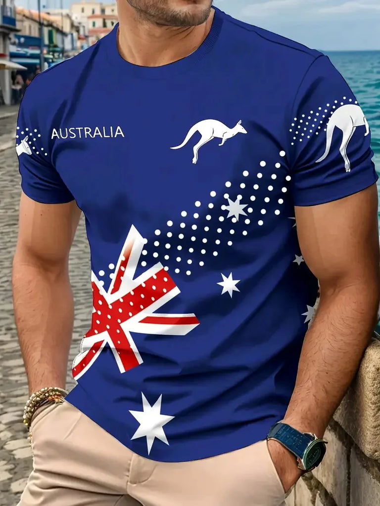 Men’s Australia Flag Graphic T-Shirt – Casual Short Sleeve Crew Neck Tee