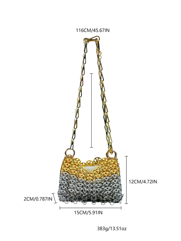 Silver Shiny Hand Woven Bead Sequin Crossbody Bag with Long Shoulder Strap for Women