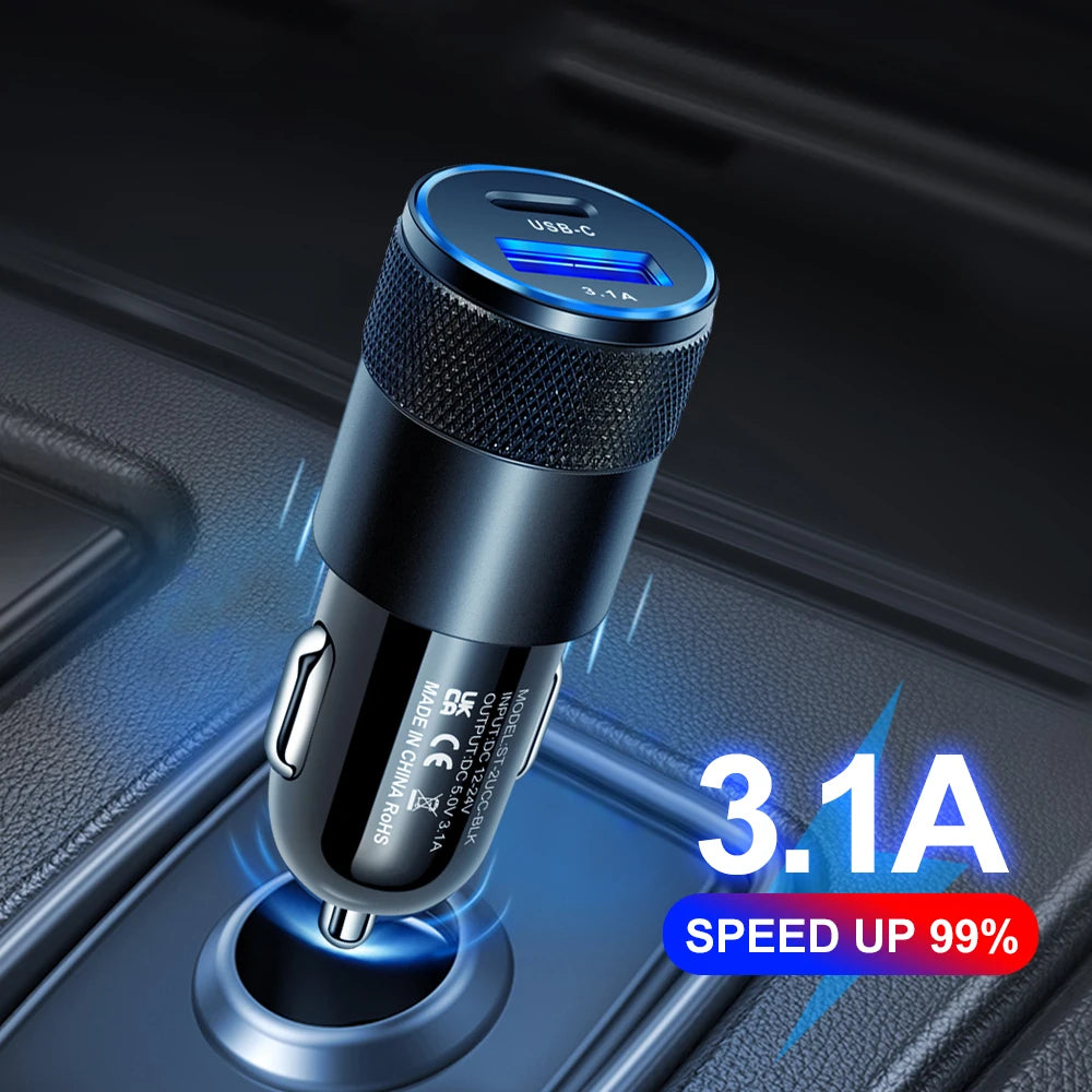 Mini 70W PD QC 3.0 Fast Charging Car Charger USB Type-C Dual Port Adapter
