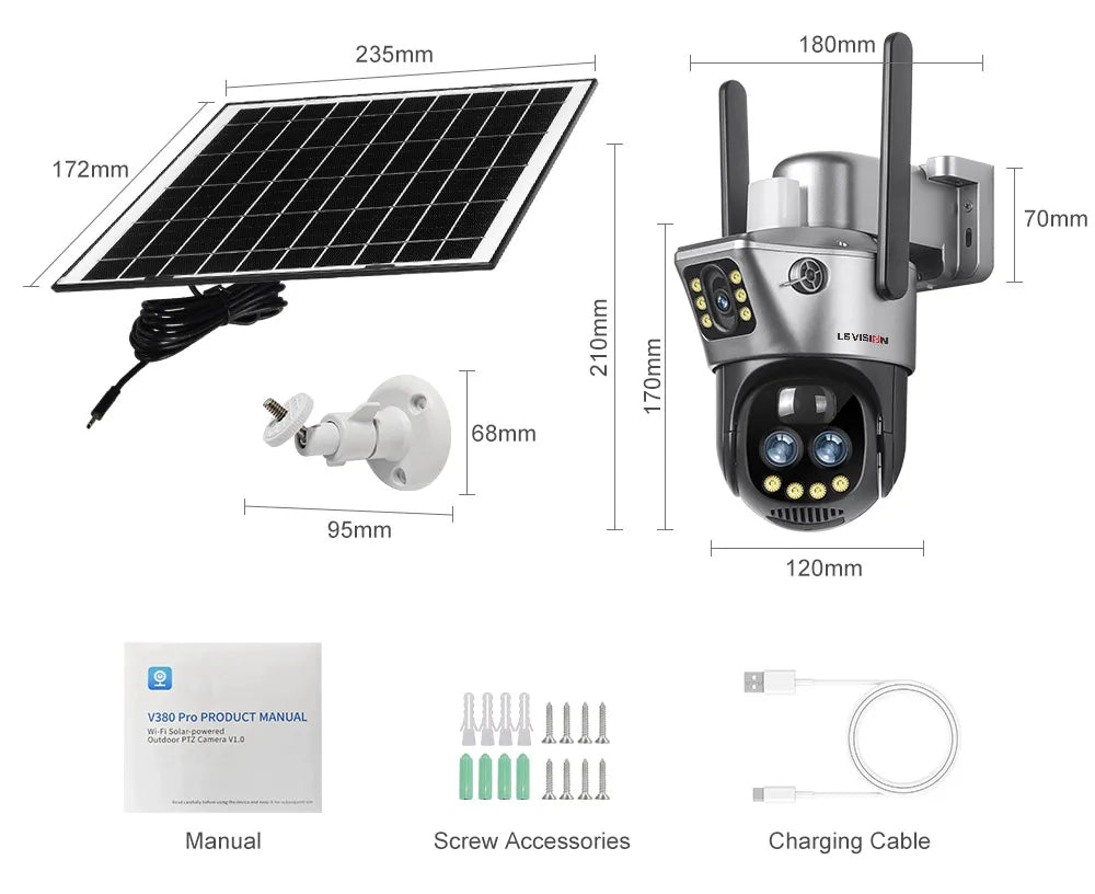 LS VISION Dual Screen Solar Camera 10X Zoom Outdoor WIFI/4G PTZ CCTV with Light Alarm