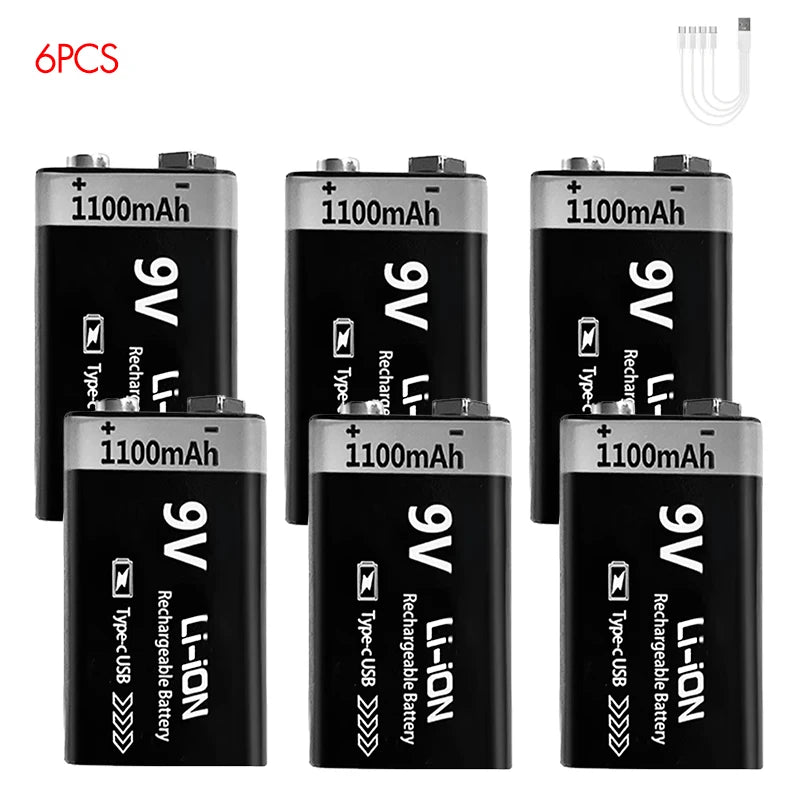 MATOV 9V 1100mAh USB Rechargeable Li-ion Battery – Type-C Charging | Long-Lasting Power for RC, Multimeters, Alarms & More