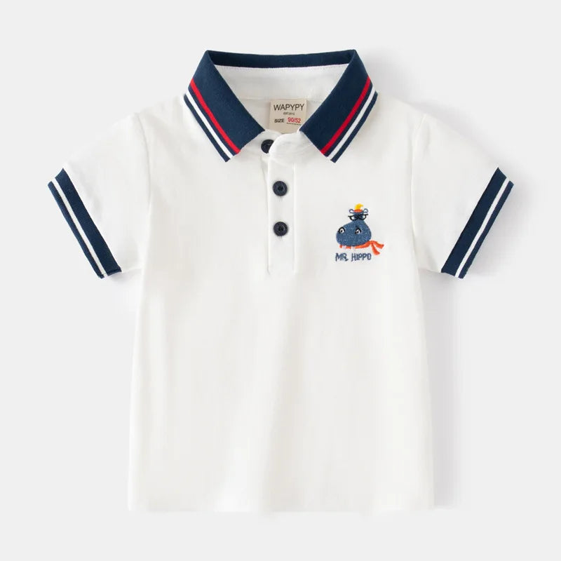Fashion Kids Boys Polo Shirt – Luxury Stand Collar Summer Tee, Soft Breathable Cotton