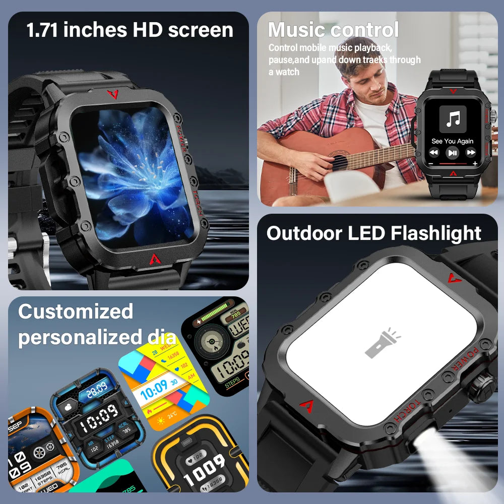LAXASFIT Q11 Men’s Smart Watch with LED Flashlight, Fitness & Health Monitoring