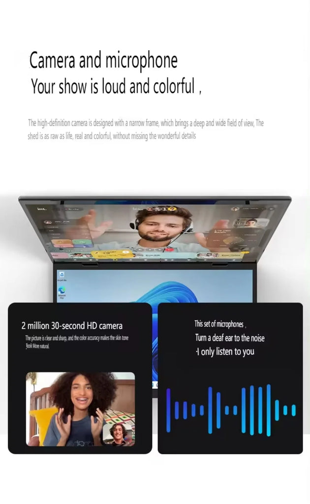 Dual Screen 14+14 Inch 2K Touchscreen 2-in-1 Laptop 16GB/32GB Intel N100 CPU 360° Flip Metal Case