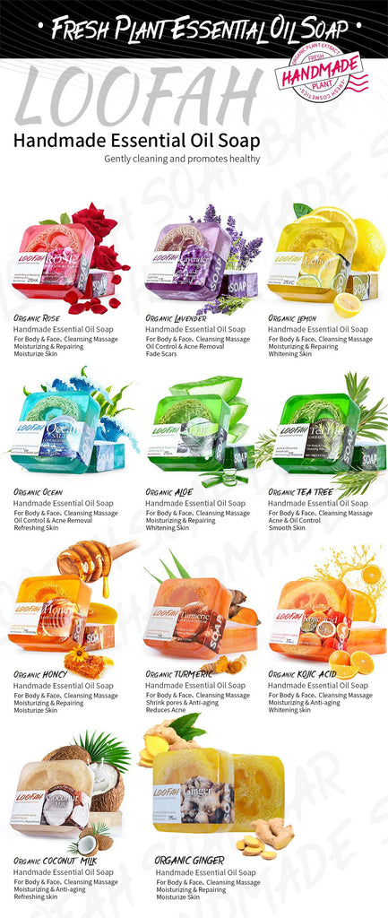 Facial Honey Loofah Soap – Acne Treatment, Tea Tree & Lemon, Rose Whitening, Handmade Eco-Friendly Sponge Soap