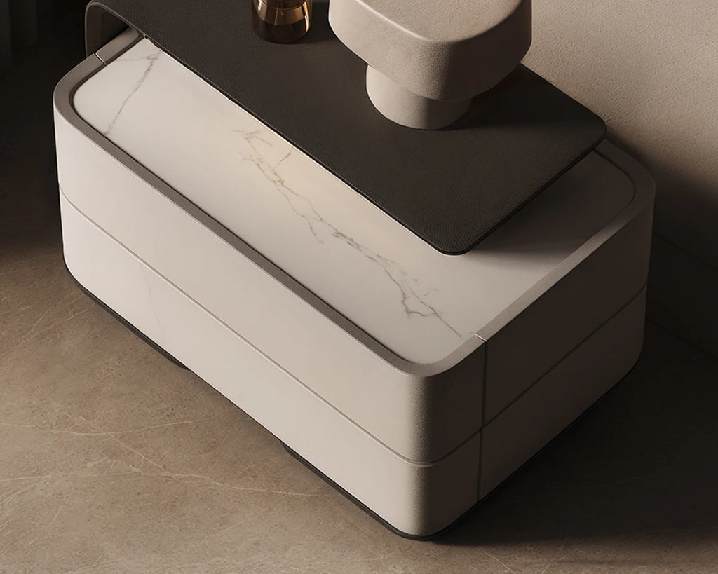 Nordic Minimalist Bedside Table with Storage Drawers – Modern Glamour Nightstand for Bedroom