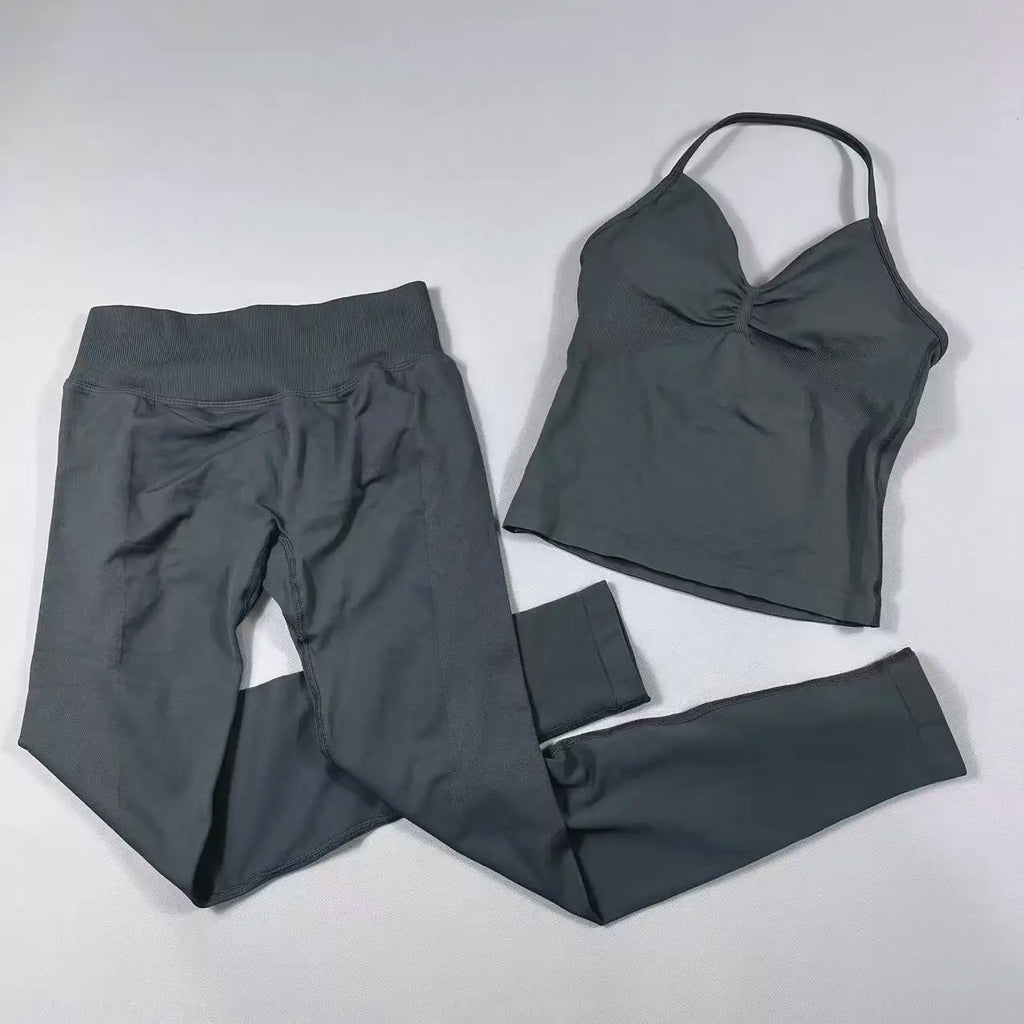 Women’s Seamless Yoga Gym Set – Backless Tank Top & High Waist Scrunch Shorts (2PCS)