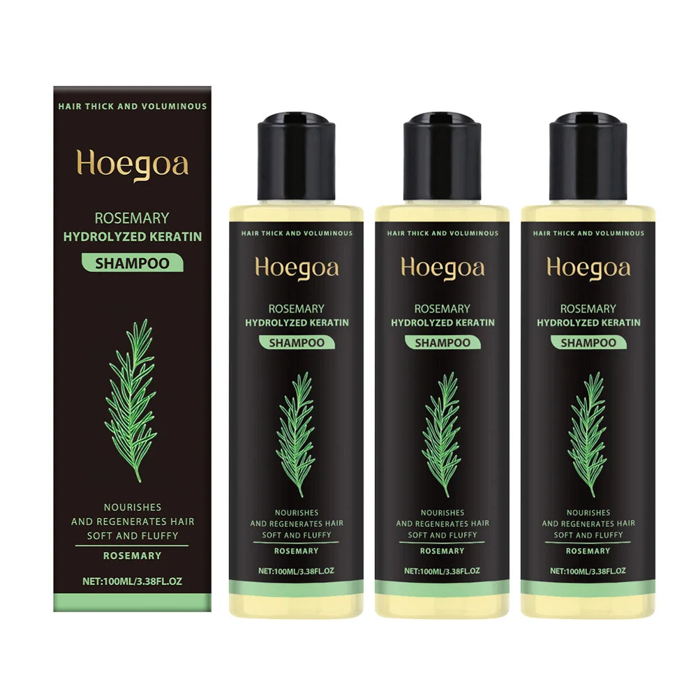 3pcs Rosemary Hair Growth Shampoo Set 100ml – Thickening Hydrolyzed Keratin Formula for Dry, Frizzy & Damaged Hair
