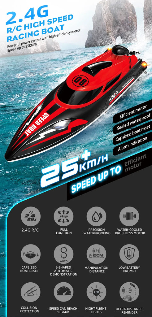 HJ808 RC Battery Boat 2.4GHz 25km/h High-Speed Remote Control Racing Ship Model Toy