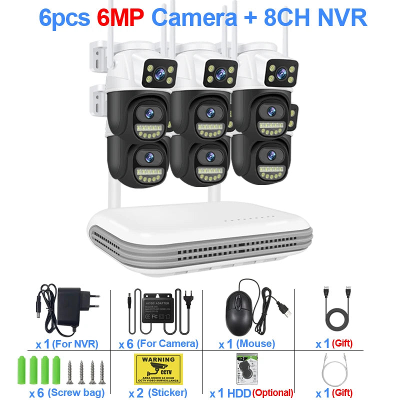 Smar 6MP Dual-Lens Wireless CCTV System 8CH NVR Kit with Audio & Night Vision